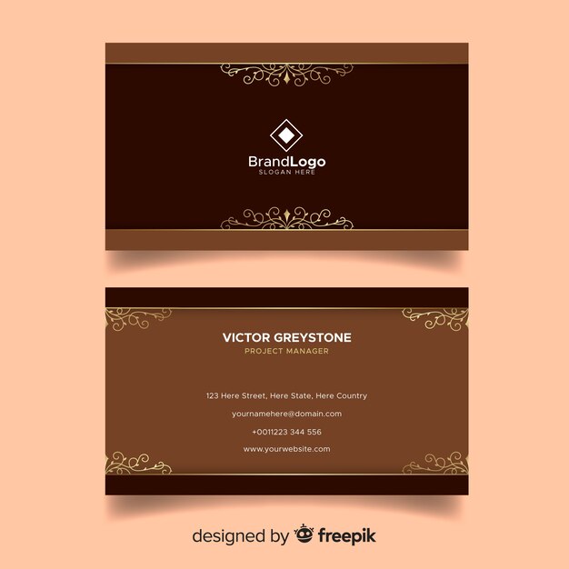 Golden business card template in ornamental style