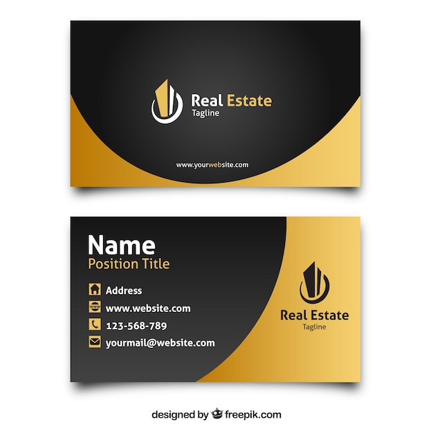 Golden business card with wavy forms