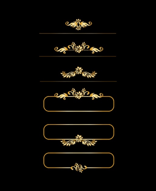 Golden calligraphic  design elements. Gold menu and invitation border, frame,divider,page decor.