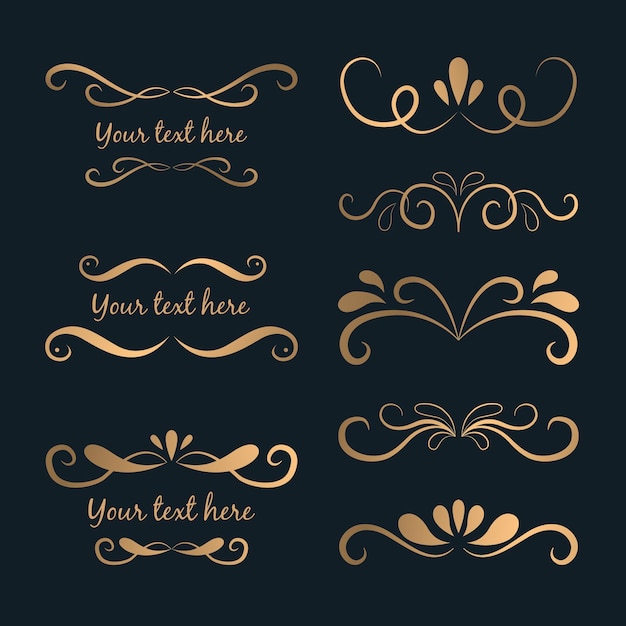 Free vector golden calligraphic ornament pack