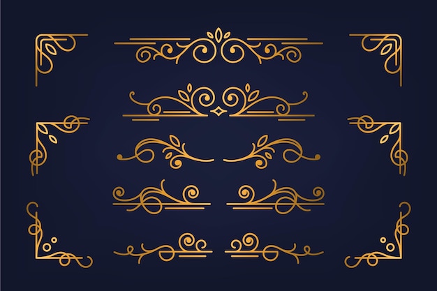 Golden calligraphic ornamental element collection