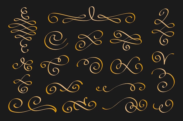 Free vector golden calligraphic ornamental element pack