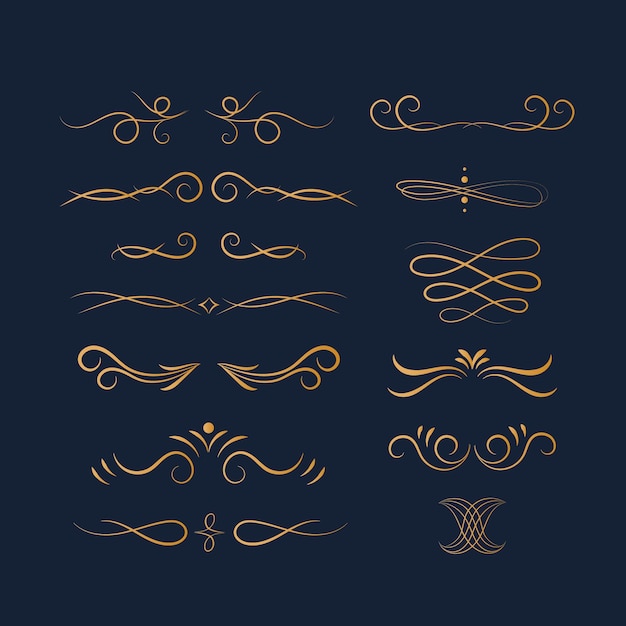 Free vector golden calligraphic ornamental element set