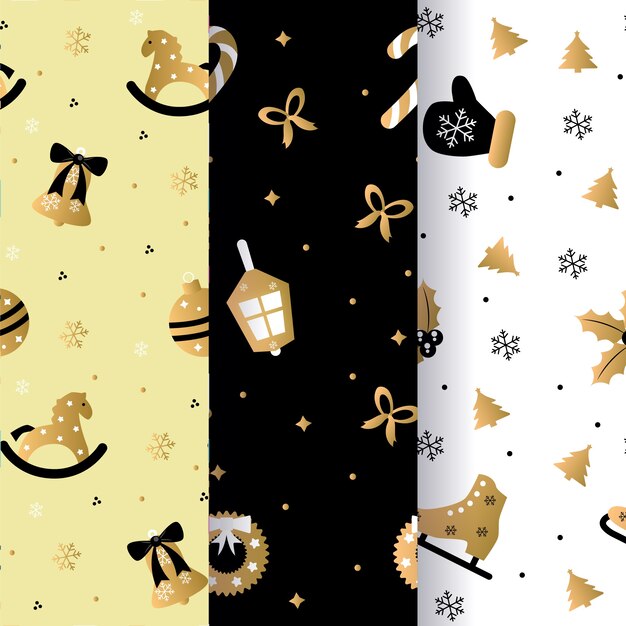 Golden christmas pattern collection