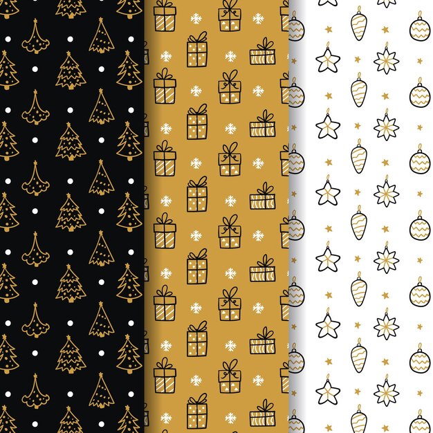 Golden christmas pattern collection