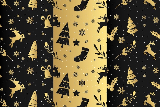 Golden christmas pattern collection