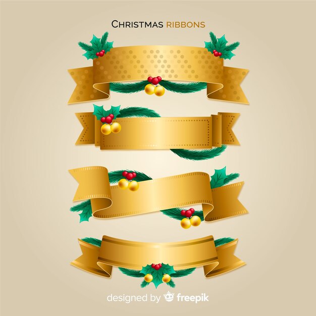 Golden christmas ribbons set