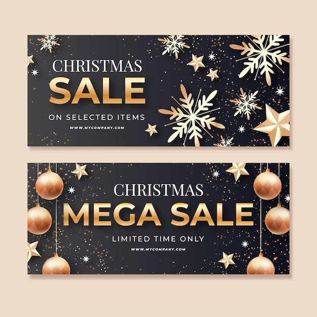 Golden christmas sale banners template