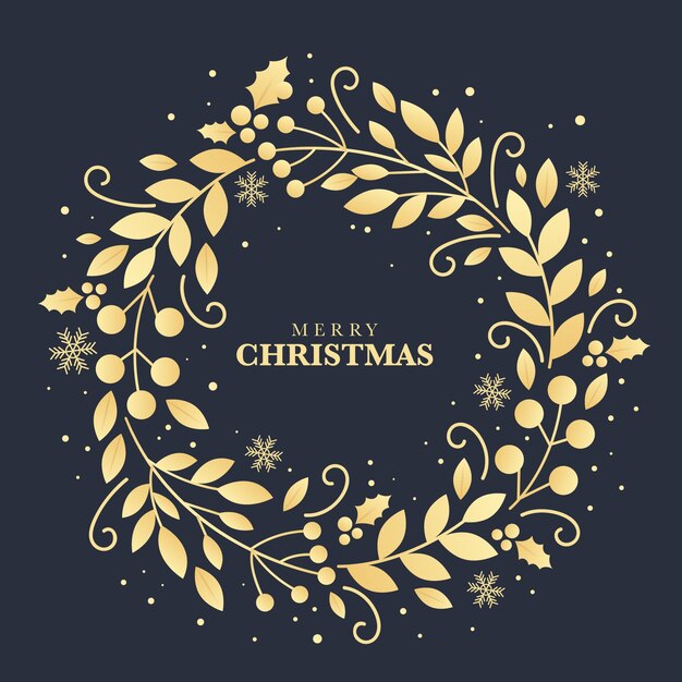 Golden christmas wreath concept