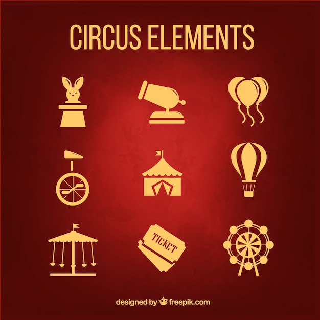 Golden circus elements pack in a flat design