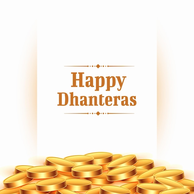 Golden coin design for happy dhanteras celebration background vector