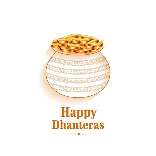 Golden coin in kalasha design for indian festival shubh dhanteras