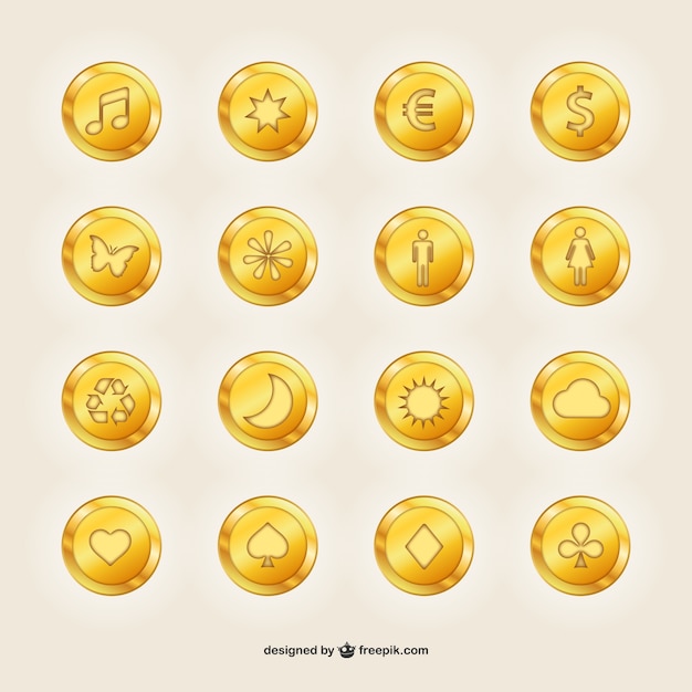 Free Vector golden coins with symbols