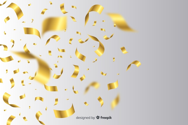 Golden confetti background on grey background