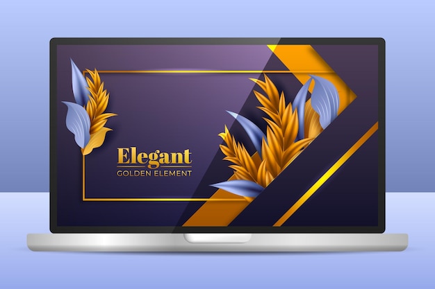 Free Vector golden detailed wallpaper on laptop screen