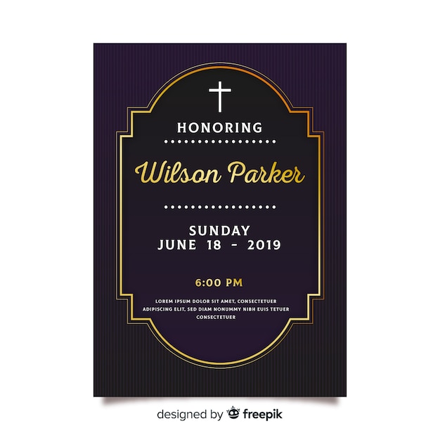 Golden details funeral card template