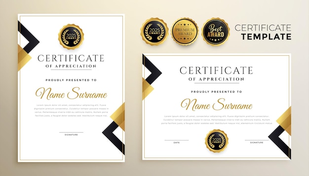 Free vector golden diploma certificate template in premium style