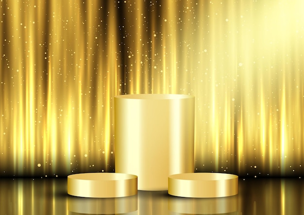 Free Vector golden display background with empty podiums