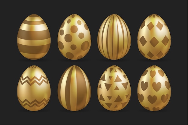 Free vector golden easter day egg collection