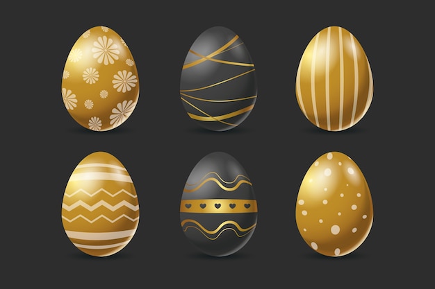 Free Vector golden easter day egg pack