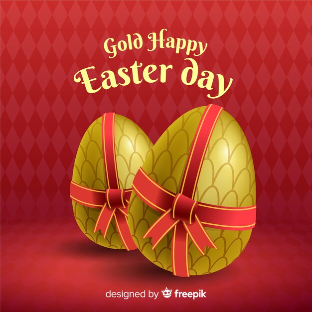 Free Vector golden eggs with bow easter day background