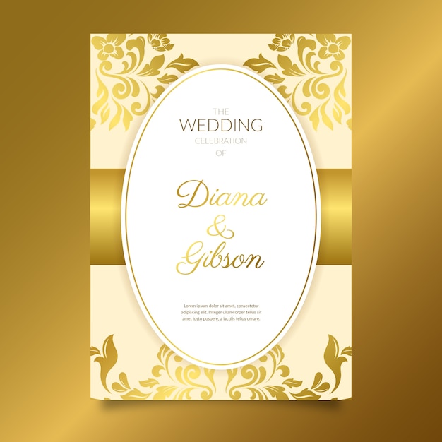 Golden elegant damask wedding invitation template