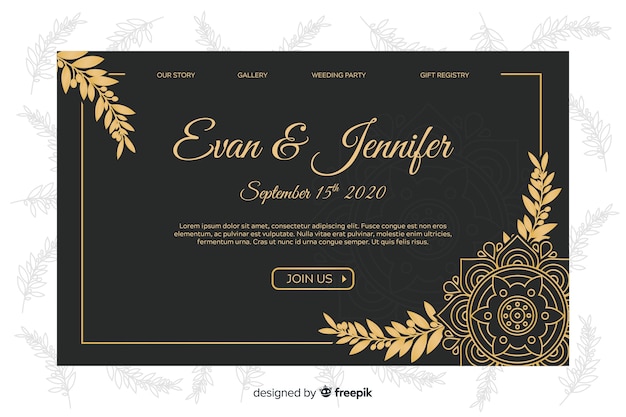 Golden elegant wedding landing page template