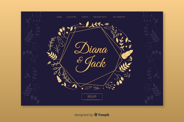 Golden elegant wedding landing page template