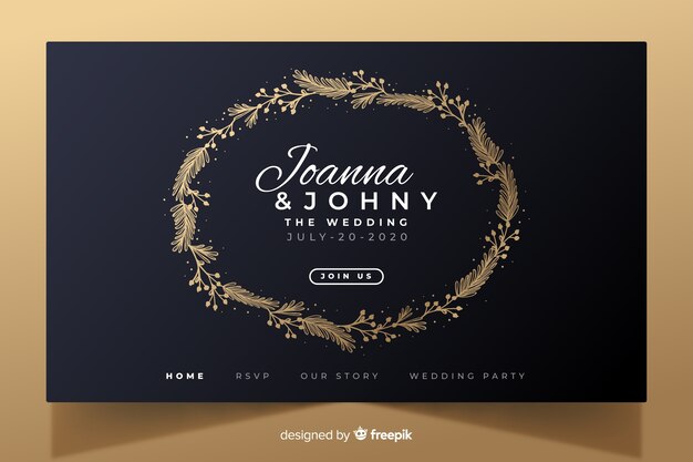 Golden elegant wedding landing page template