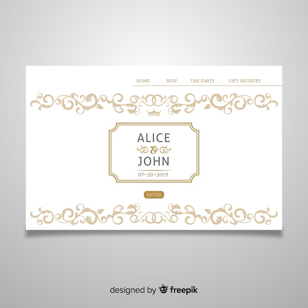 Golden elegant wedding landing page template