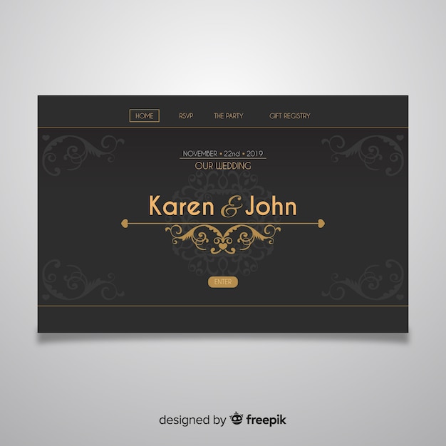 Golden elegant wedding landing page template