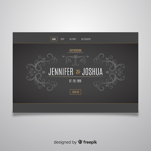 Free Vector golden elegant wedding landing page template