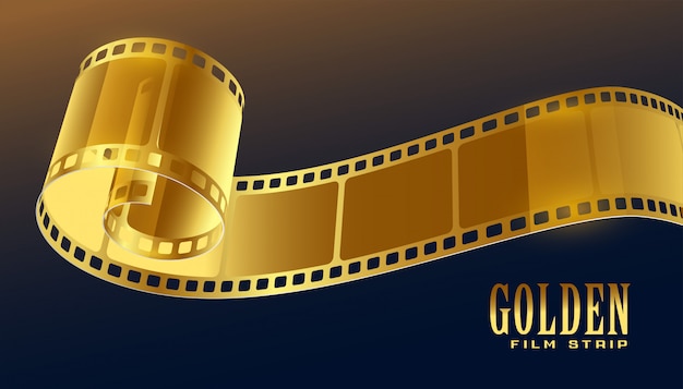 Golden film reel strip in 3d style