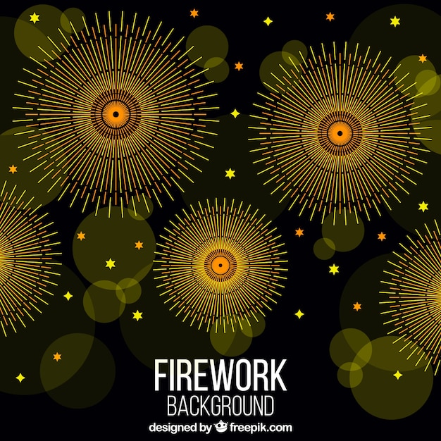 Golden fireworks background with bokeh effect