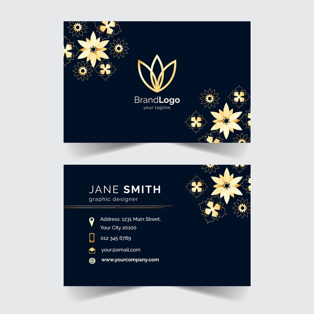 Golden floral business card template