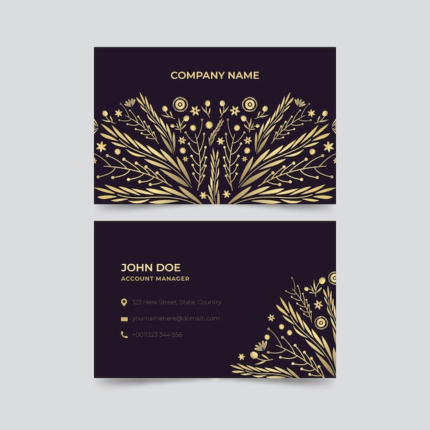 Golden floral business card template