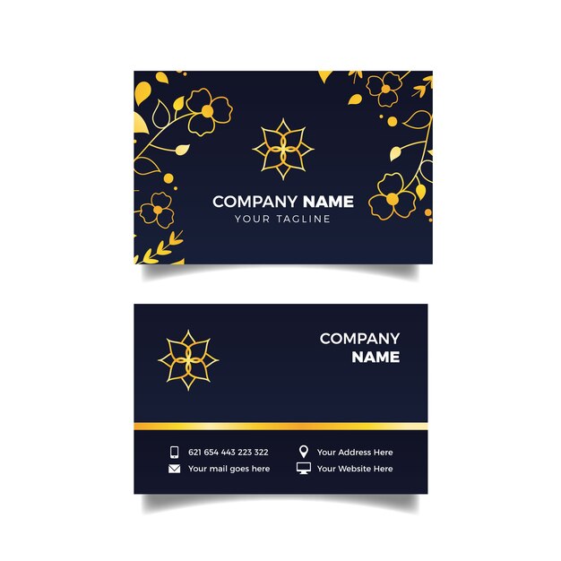 Golden floral business card template