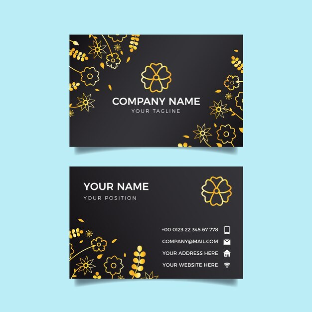 Golden floral business card template