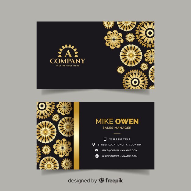 Golden floral business card template