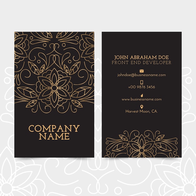 Golden floral business card template