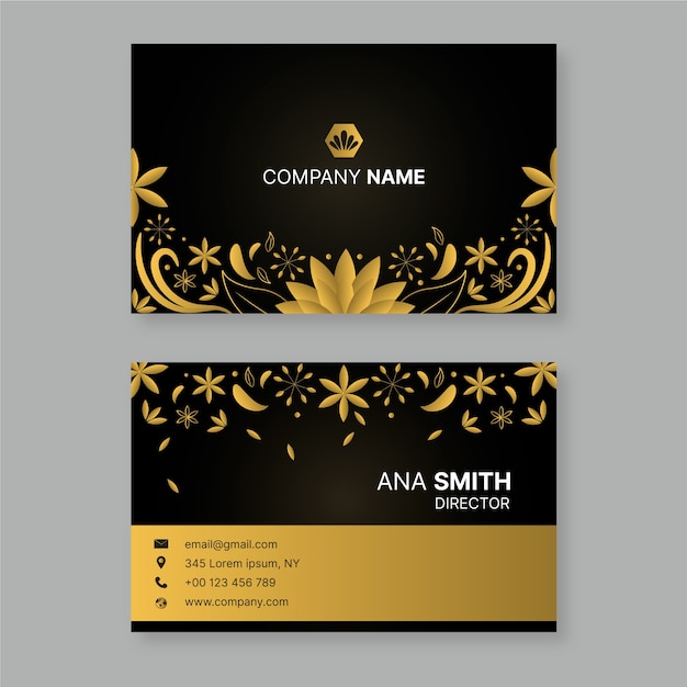 Golden floral business card template