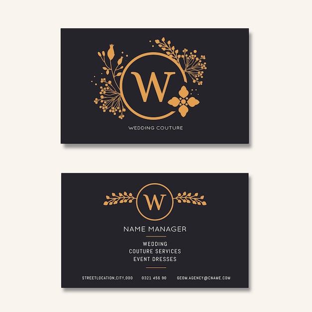 Golden floral business card template