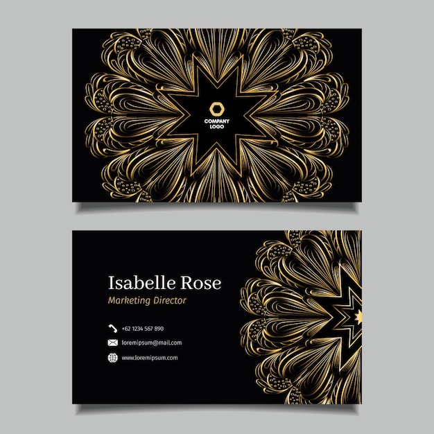 Golden floral business card template