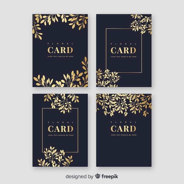 Free Vector golden floral cards collection