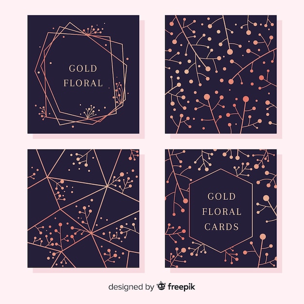 Free Vector golden floral cards collection