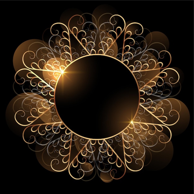 Free Vector golden floral swirl round circle frame with text space