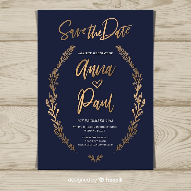 Golden floral wedding card template