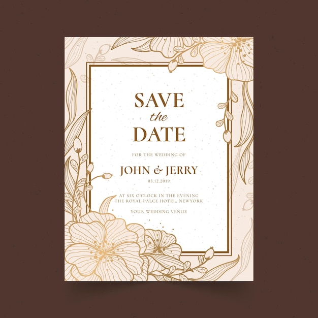 Golden Floral Wedding invitation Card