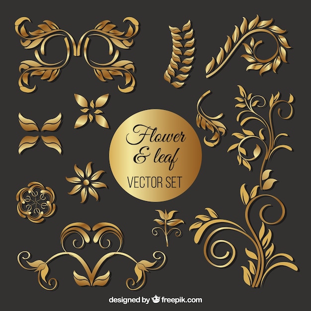 Free Vector golden flowers and leaves 