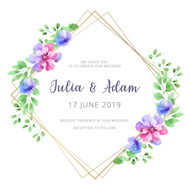 Golden frame wedding invitation 